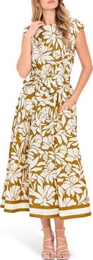 FLYING TOMATO Sleeveless Print Cotton Midi Dress