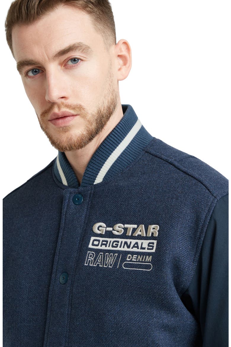 Varsity Recycled Wool Blend Jacket, Alternate, color, RANK BLUE