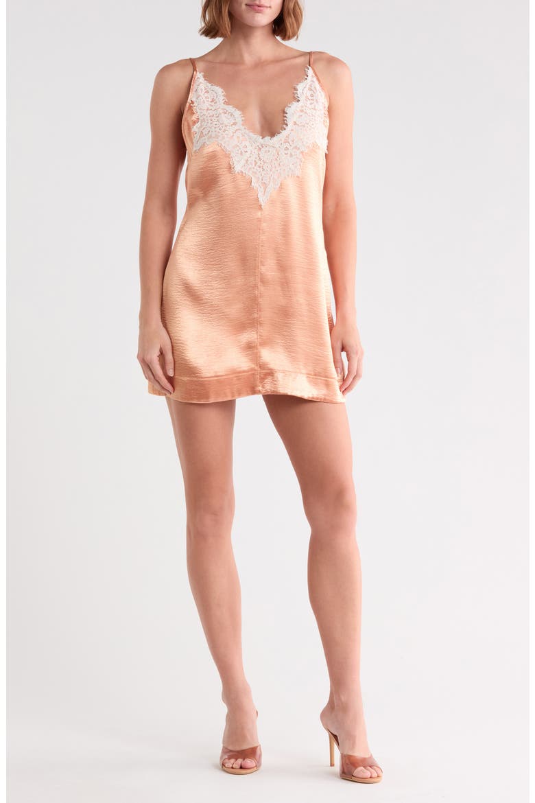 Still the One Lace Trim Satin Minidress, Main, color, GOLD