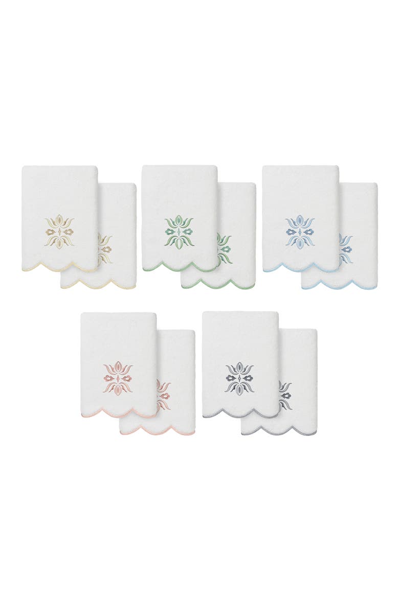 2-Piece Flower Crest Embroidered Turkish Cotton Hand Towel Set, Alternate, color, WHITE/ GRAY