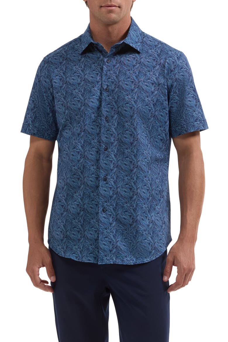 Miles OoohCotton® Print Short Sleeve Button-Up Shirt, Main, color, NAVY