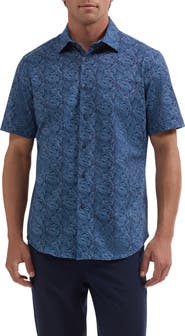 Bugatchi Miles OoohCotton® Print Short Sleeve Button-Up Shirt