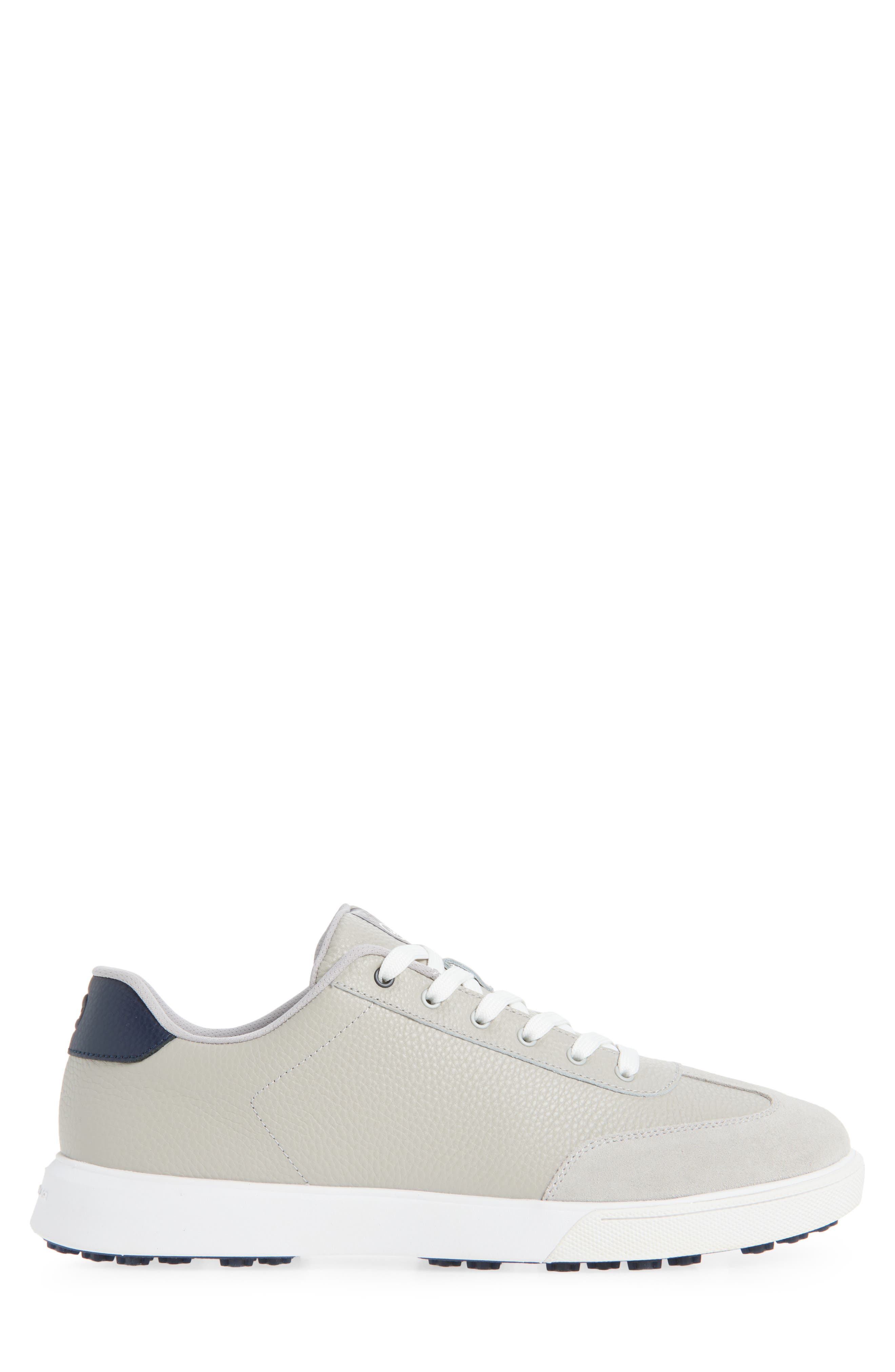 Peter Millar Drift Hybrid Water Resistant Leather Golf Shoe, Alternate, color, Warm Grey/ Navy