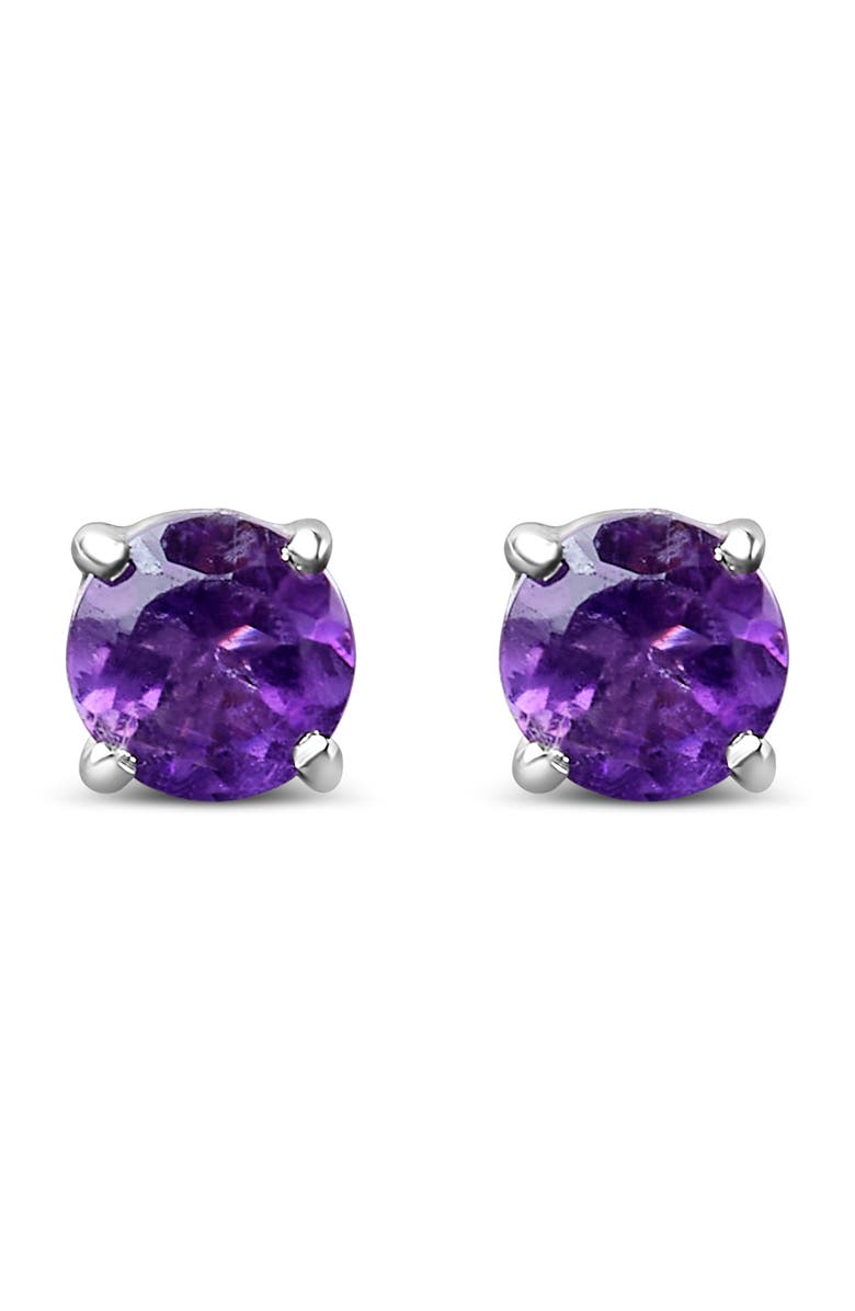 Haus of Brilliance .925 Sterling Silver 3.5 MM Created Birthstone Solitaire Stud Earrings, Main, color, Purple Amethyst