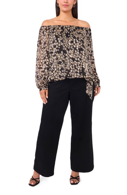Vince Camuto Floral Metallic Print Off The Shoulder Top In Black