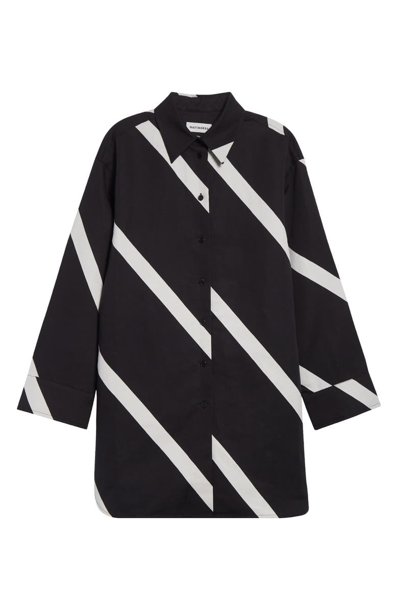 Marimekko Heitto Basso Cotton & Linen Button-Up Shirt, Alternate, color, Black Off White