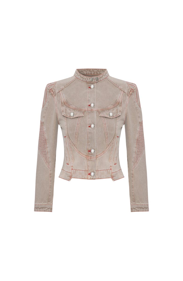 PCFG Pure Cotton Faded Motorcycle Denim Jacket, Main, color, Beige