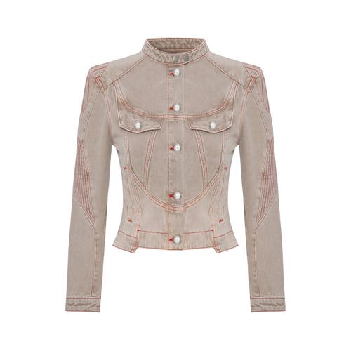 Pcfg Pure Cotton Faded Motorcycle Denim Jacket In Sand