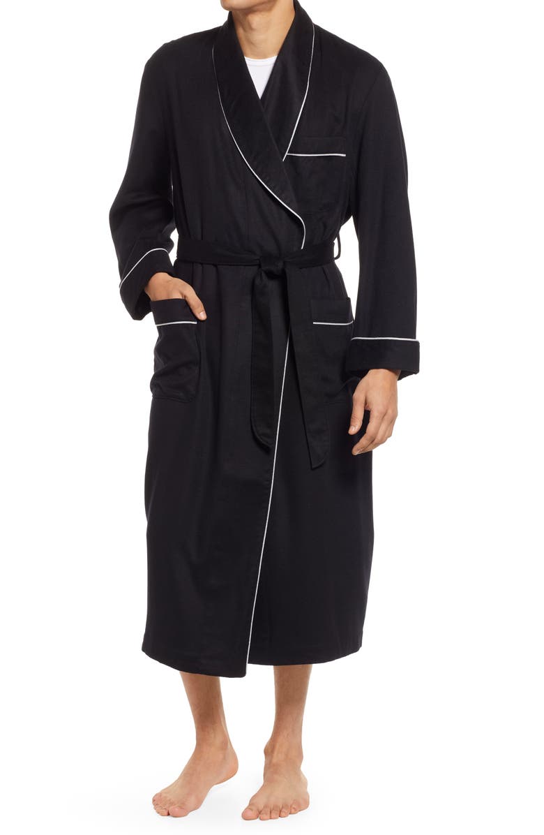 Majestic International Woven Cashmere Robe, Main, color, Blackness W/ Silver Braid