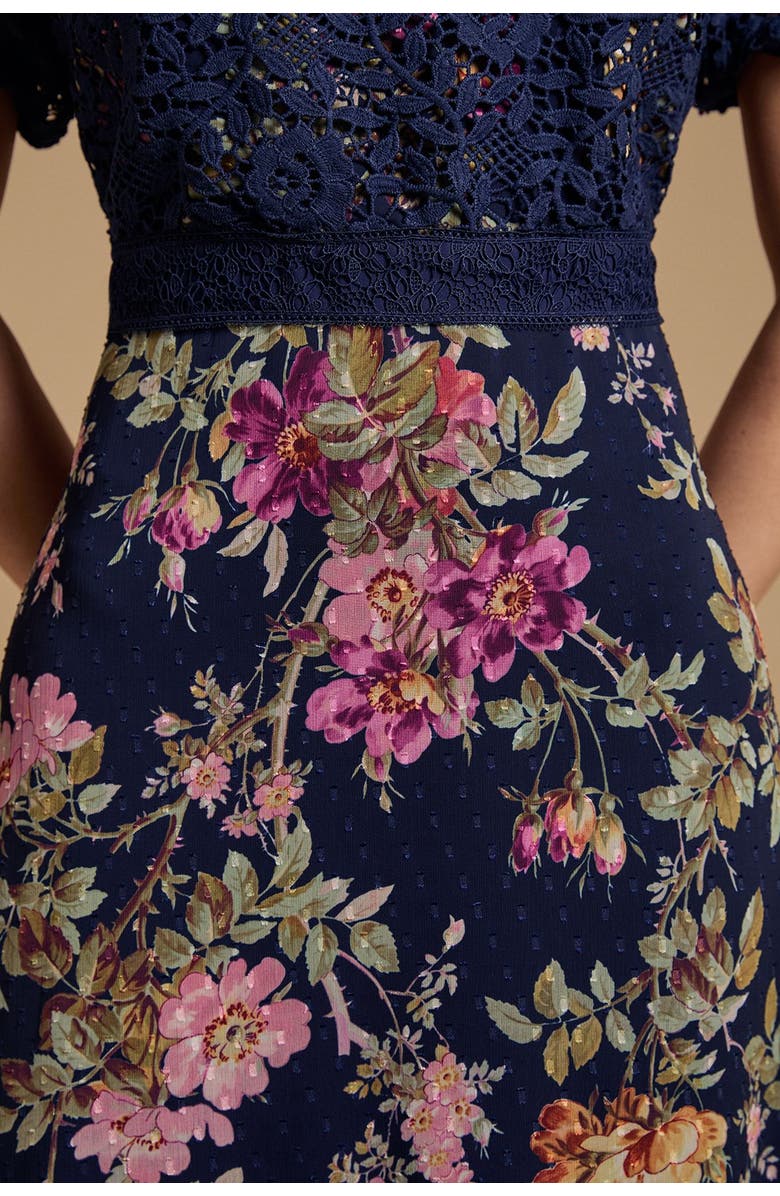 Oasis Petite Lace Bodice Midi Dress, Alternate, color, Navy