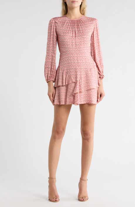 maje Rilivia Floral Long Sleeve Ruffle Hem Minidress