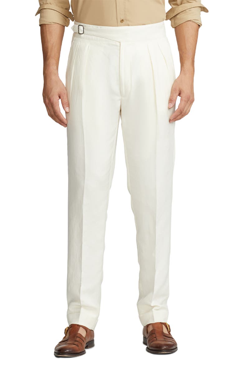 Gregory Flat Front Silk & Linen Canvas Trousers, Main, color, CLASSIC CREAM