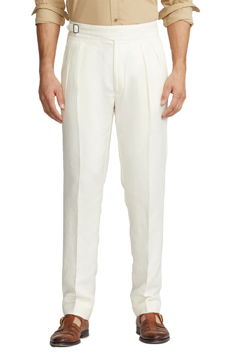 Ralph Lauren Purple Label Gregory Flat Front Silk & Linen Canvas Trousers, Main, color, Classic Cream