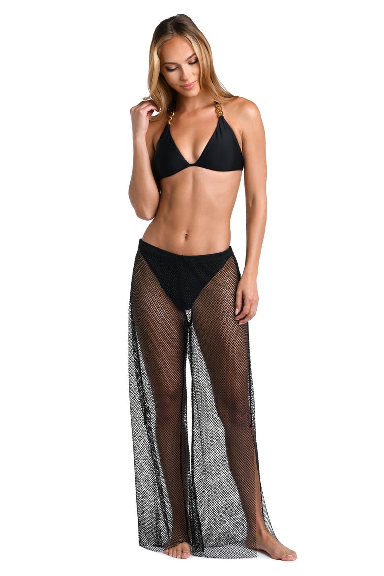 Noemi Wide Leg Mesh Cover-Up Pants, Alternate, color, BLACK
