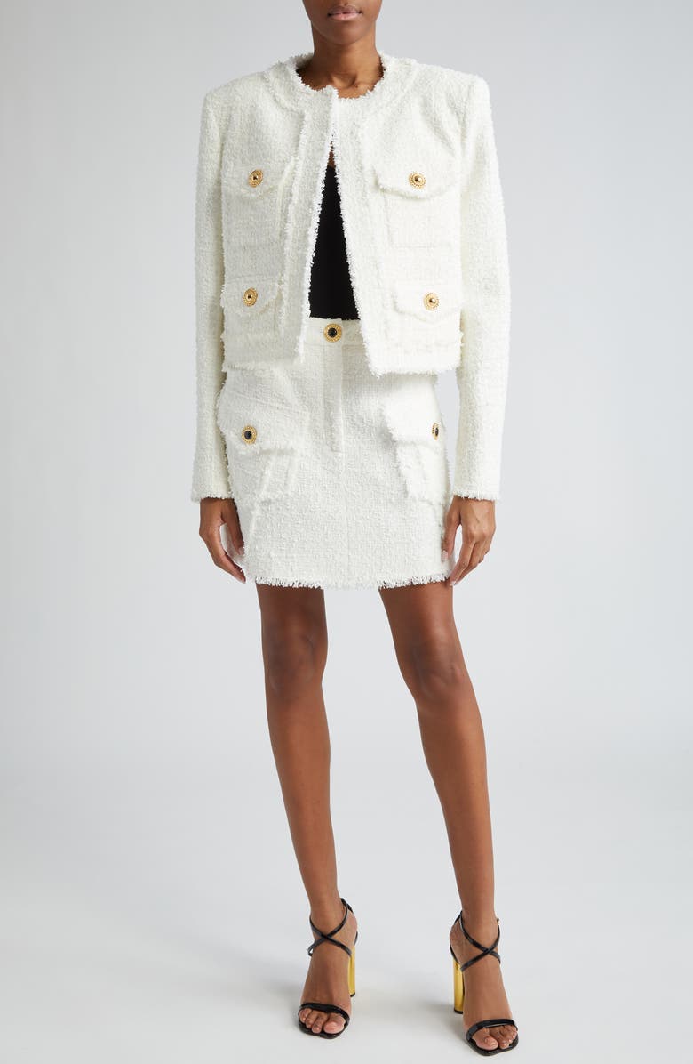 Balmain Two-Pocket Tweed A-Line Skirt, Alternate, color, 