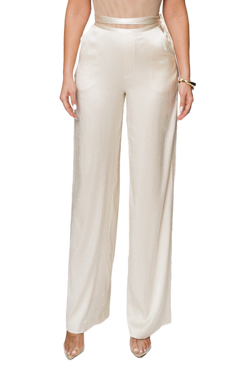JLUXLABEL Deserae Silk Blend Wide Leg Pants, Main, color, Cream