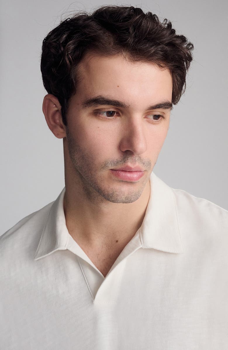 Mavi Jeans Solid Cotton Johnny Collar Polo, Alternate, color, Antique White