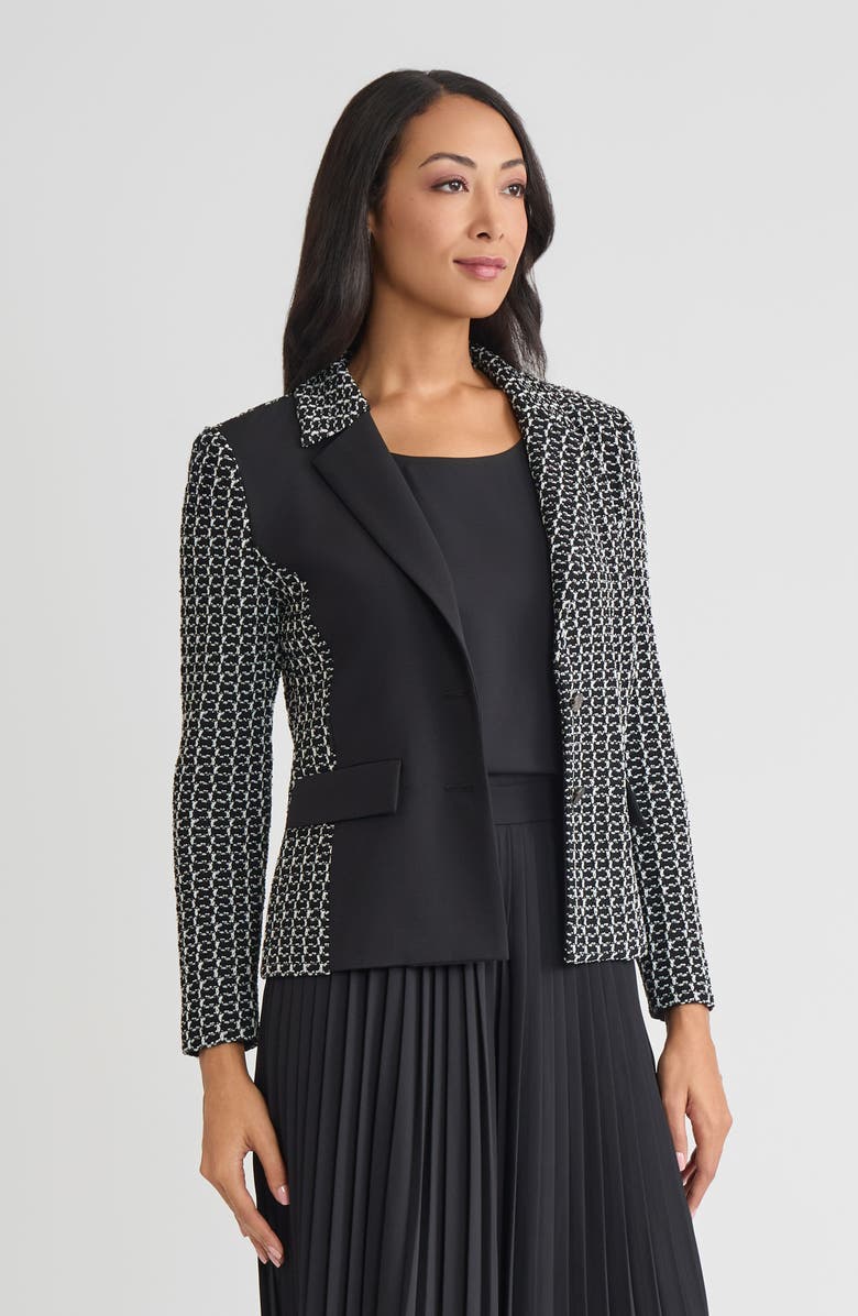 Misook Tailored Mixed Media Tweed Knit Blazer, Alternate, color, Black/White