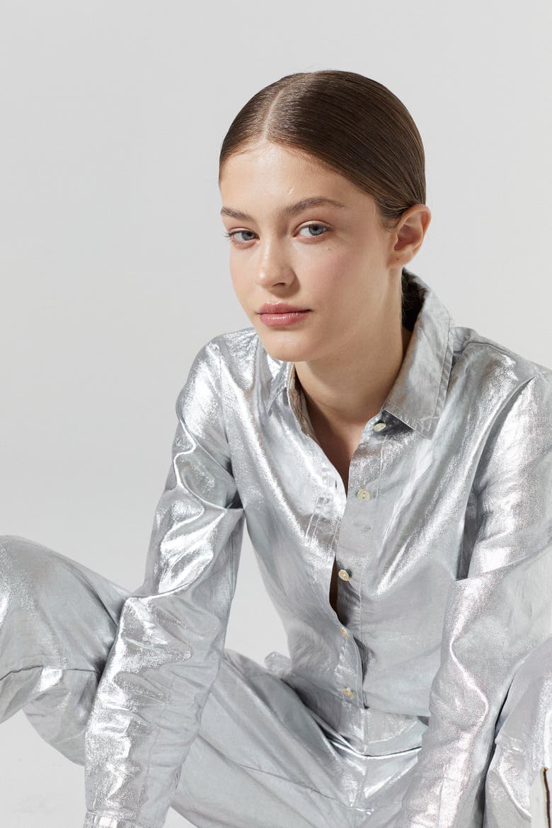 San Marino Metallic Linen Top, Alternate, color, Metallic Silver