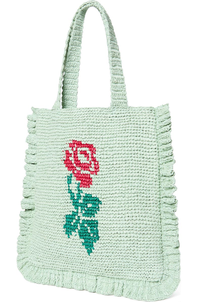 Loeffler Randall Justine Raffia Ruffle Tote Bag, Alternate, color, Mint/ Red/ Green