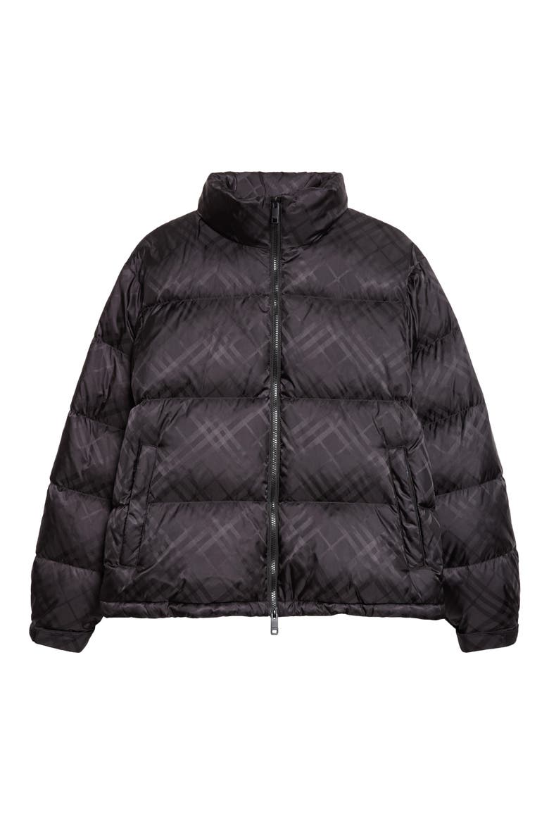 Highlands Check Quilted Nylon Down Puffer Jacket, Main, color, BLACK