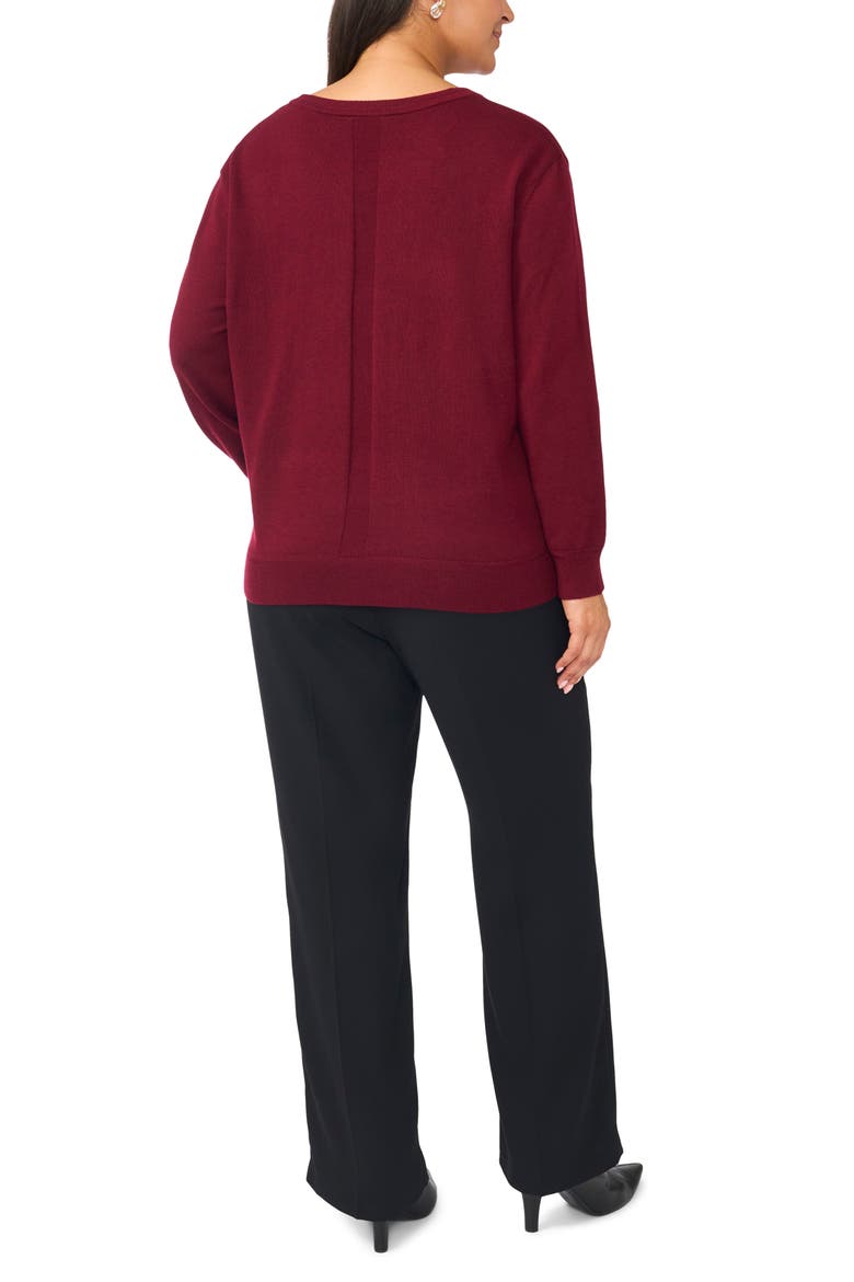 Racking Trim V-Neck Sweater, Alternate, color, BURNT CRANBERRY