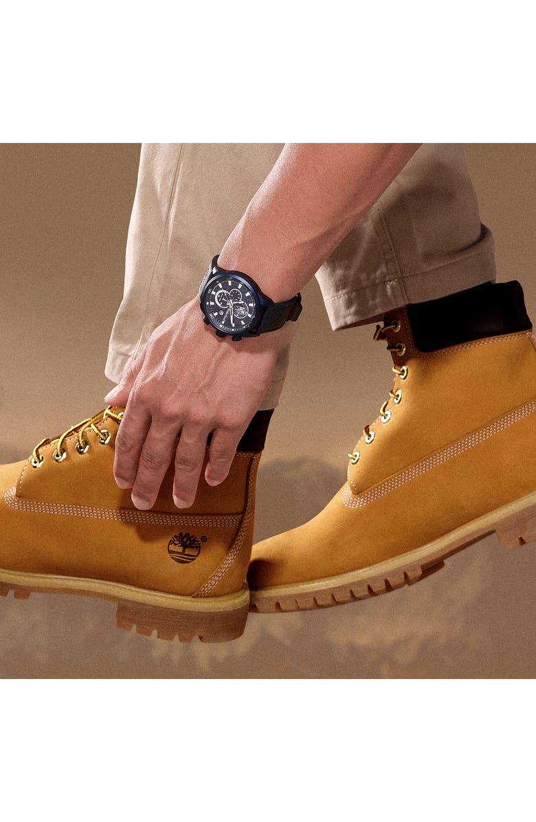 Timberland Henniker II Multifunction Chronogrpah Leather Strap Watch, 46mm, Alternate, color, Navy