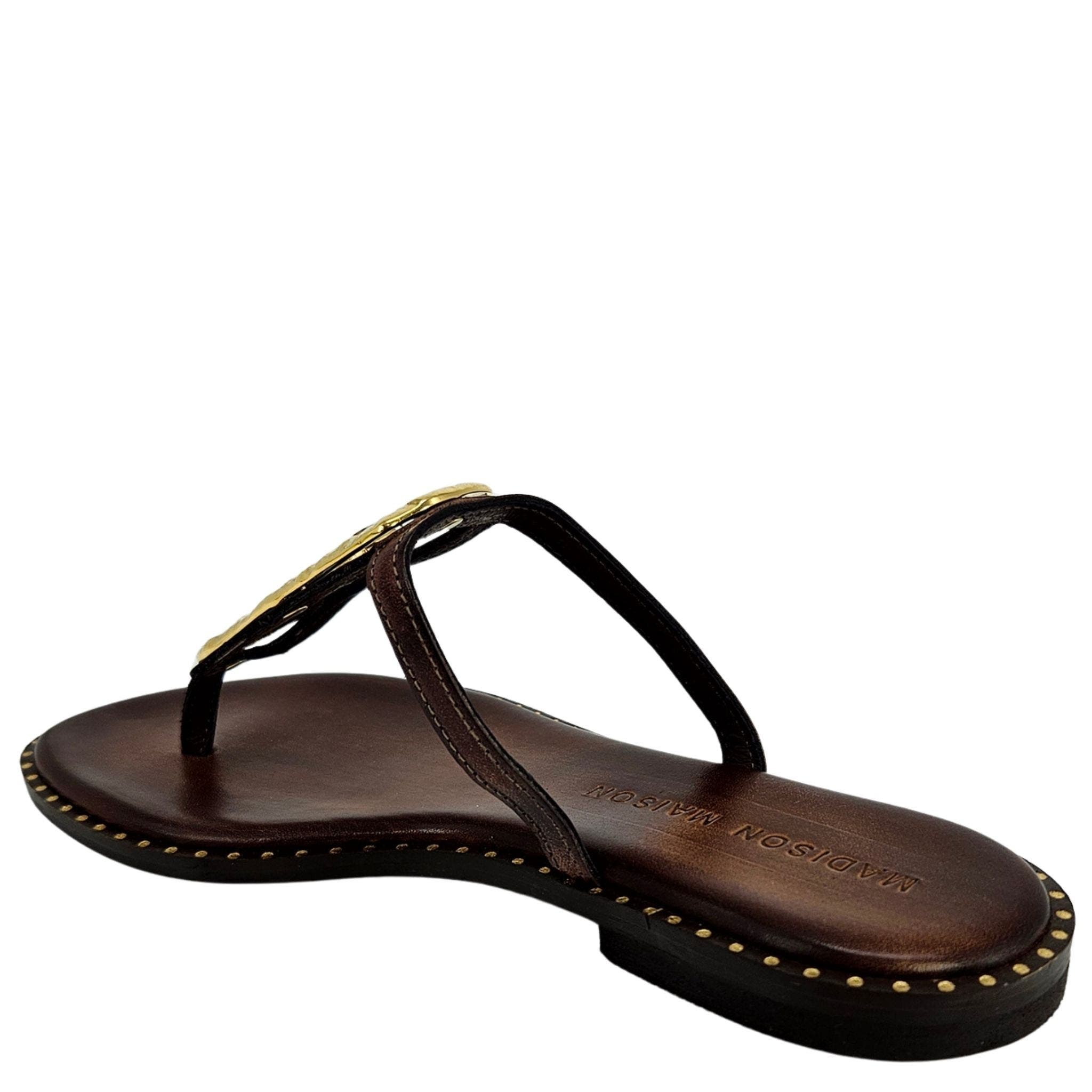 Leather Flat Hammered Link Sandal, Alternate, color, brown