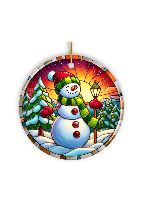 Sunset Glow Stained Glass Snowman Ornament