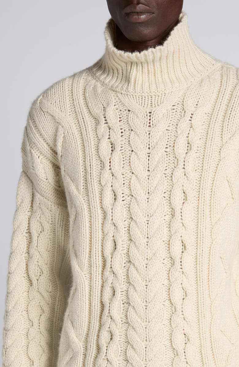 TOM FORD Cable Stitch Wool, Cashmere & Mohair Turtleneck Sweater, Alternate, color, Aw102 Cream