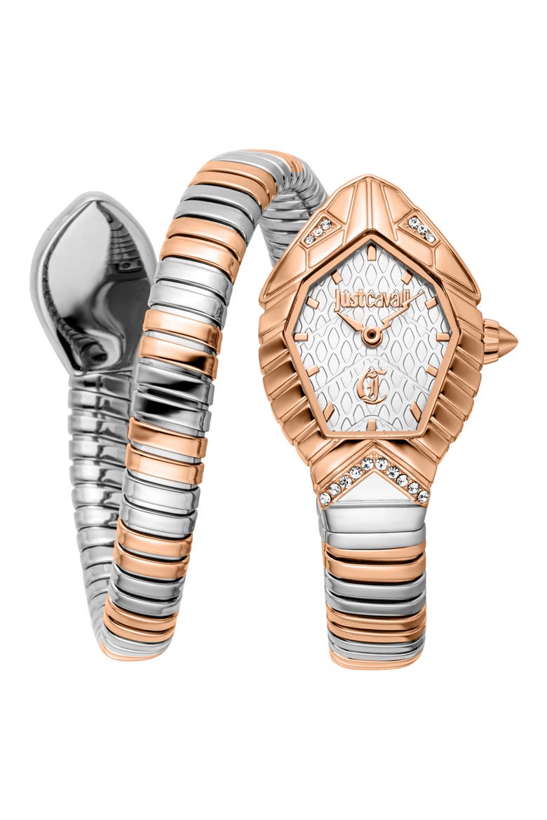 Snake Bracelet Strap Watch, 21.5mm x 34.5mm, Main, color, TWO TONE SILVER/ ROSE GOLD