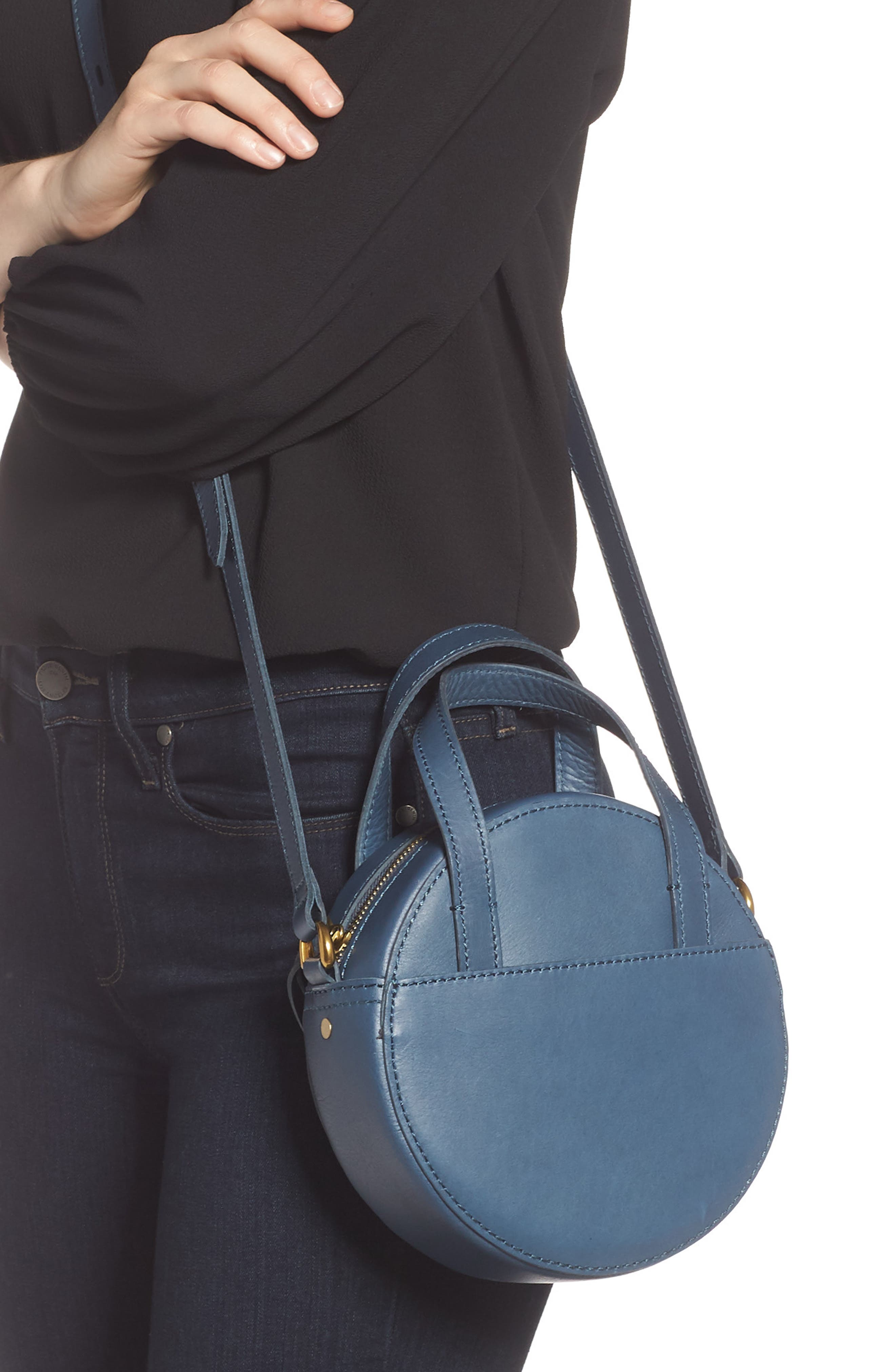 Juno Circle Leather Crossbody Bag, Alternate, color, BLUE HEMATITE