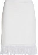 FERRAGAMO Open Knit Fringe Short Sleeve Virgin Wool Sweater Skirt