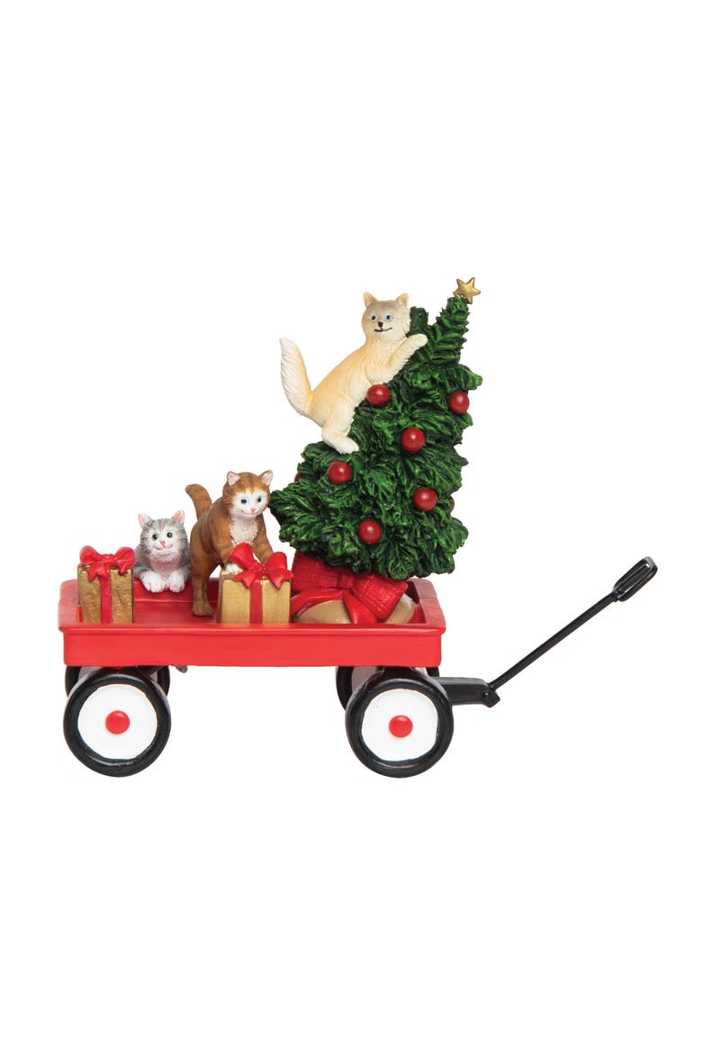 Kitten Wagon Decorative Figurine, Main, color, Red