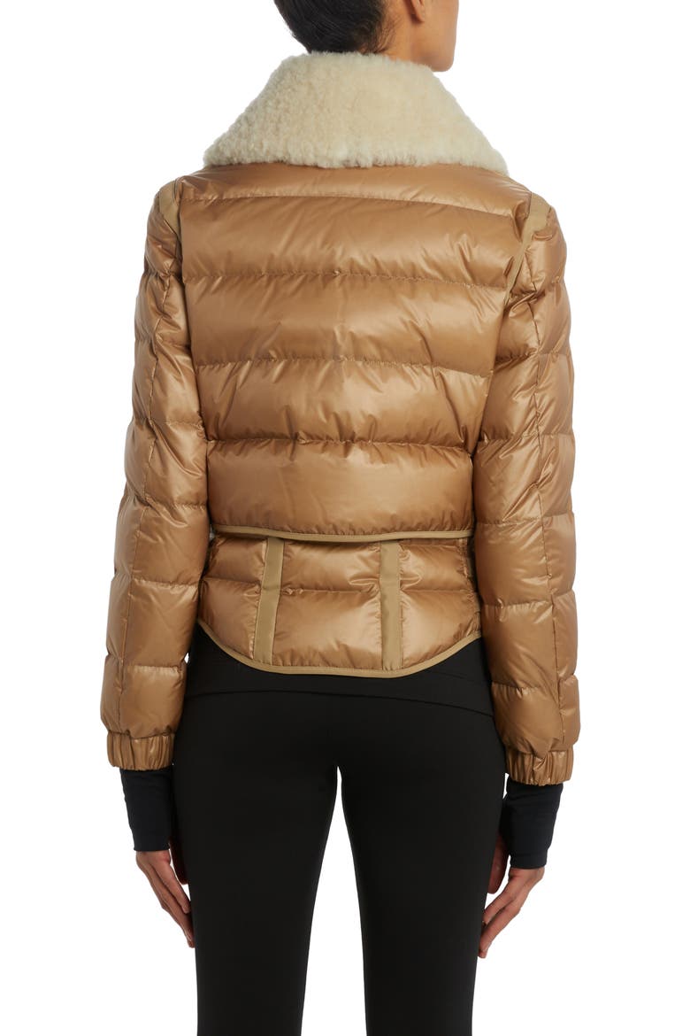 Chaviere Quilted Down Jacket with Genuine Shearling Trim, Alternate, color, BEIGE