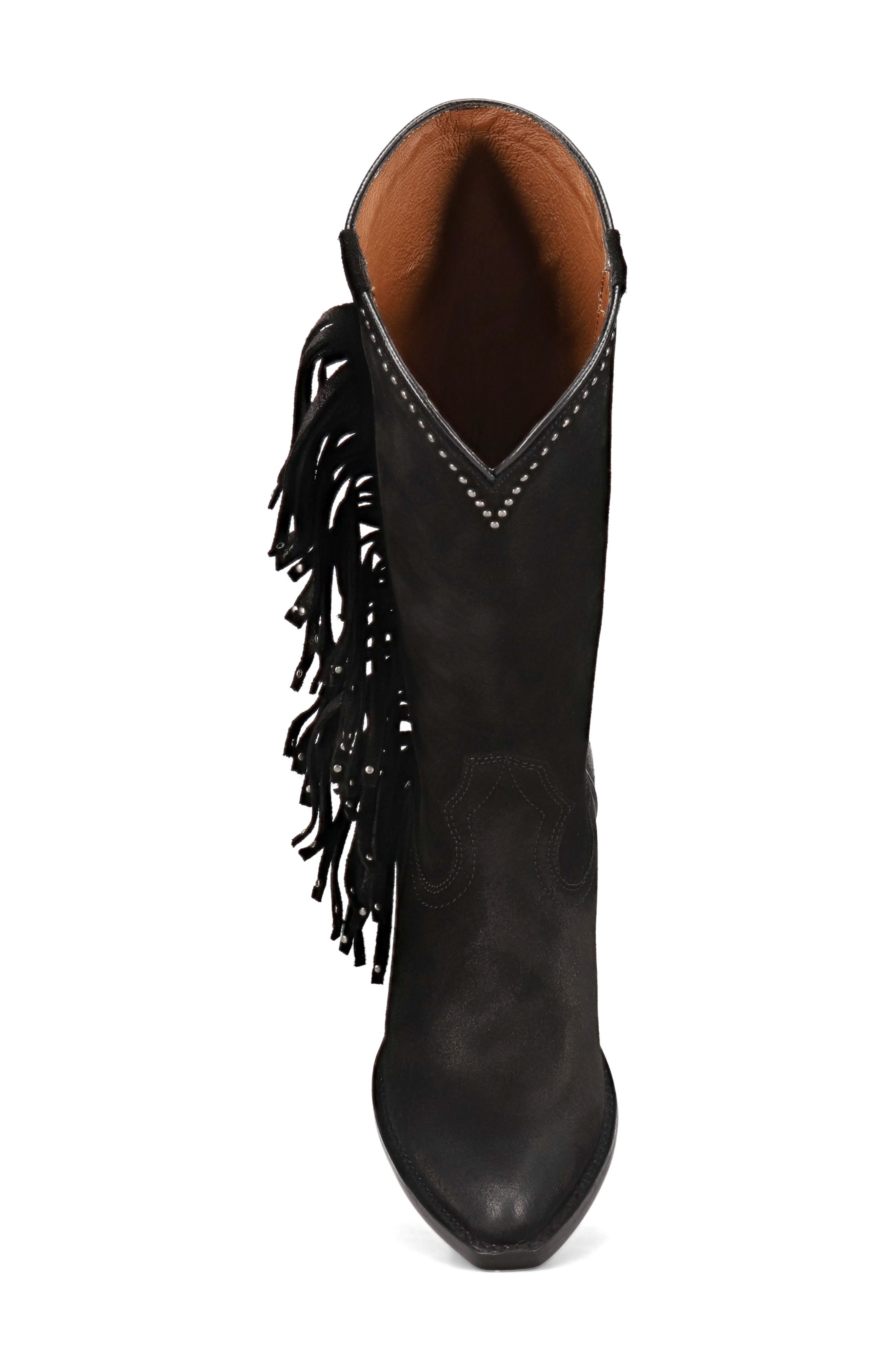 Frye Sacha Fringe Knee High Boot, Alternate, color, Black