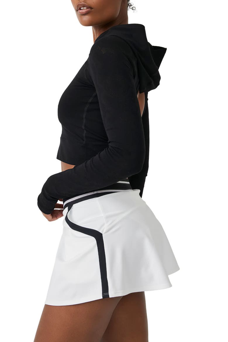 Lucky Layer Cutout Back Crop Hoodie, Alternate, color, BLACK
