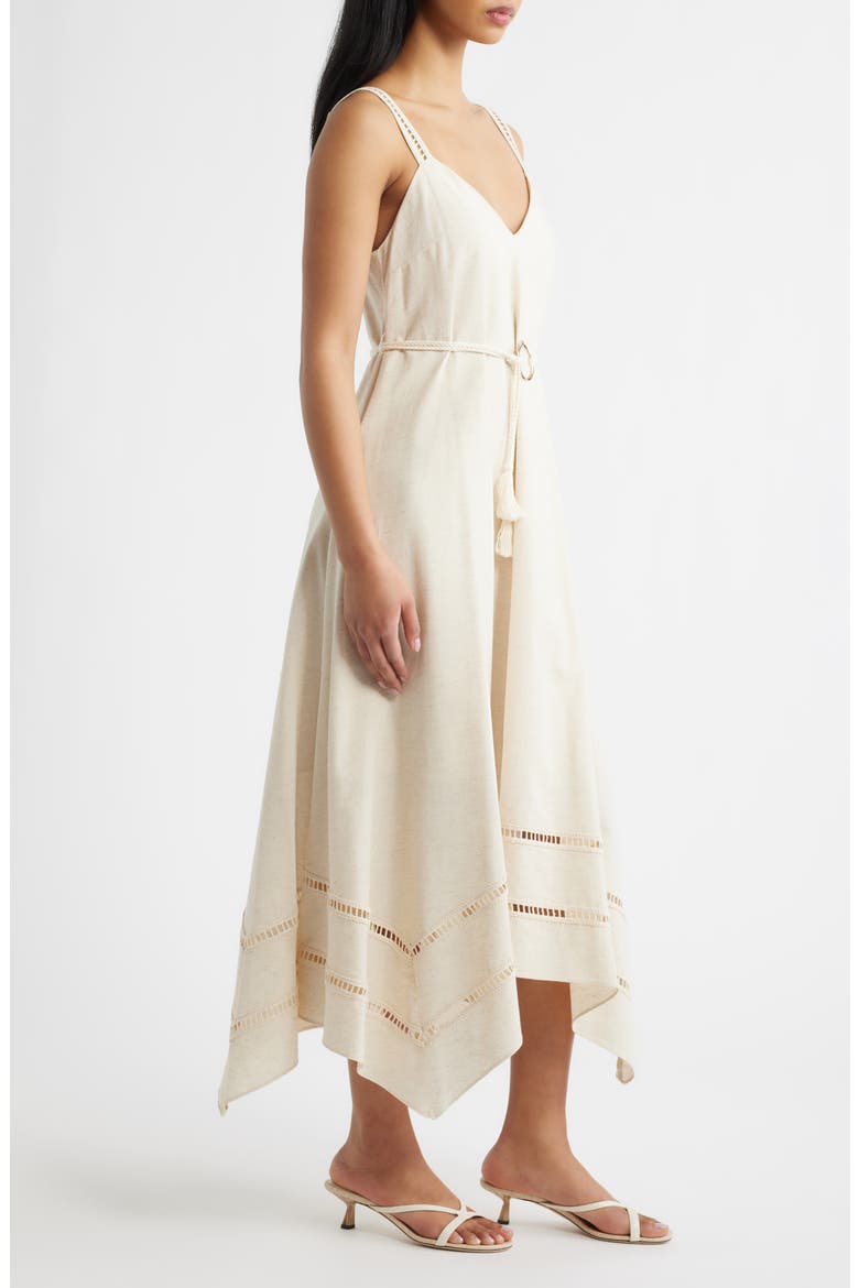 Ladder Stitch Detail Handkerchief Hem Cotton & Linen Dress, Alternate, color, OATMEAL