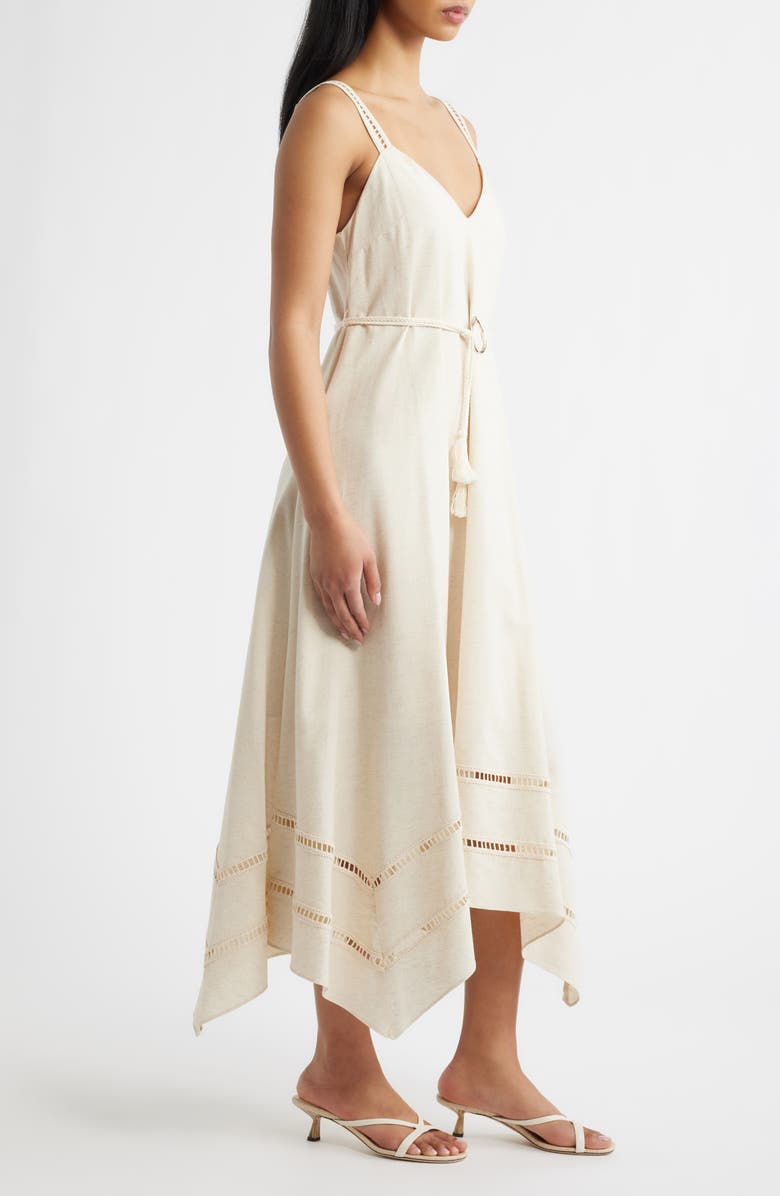 MOON RIVER Ladder Stitch Detail Handkerchief Hem Cotton & Linen Dress, Alternate, color, Oatmeal