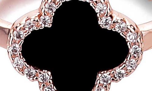 Adornia Rose Gold Cubic Zirconia Black Halo Clover Ring In Pink