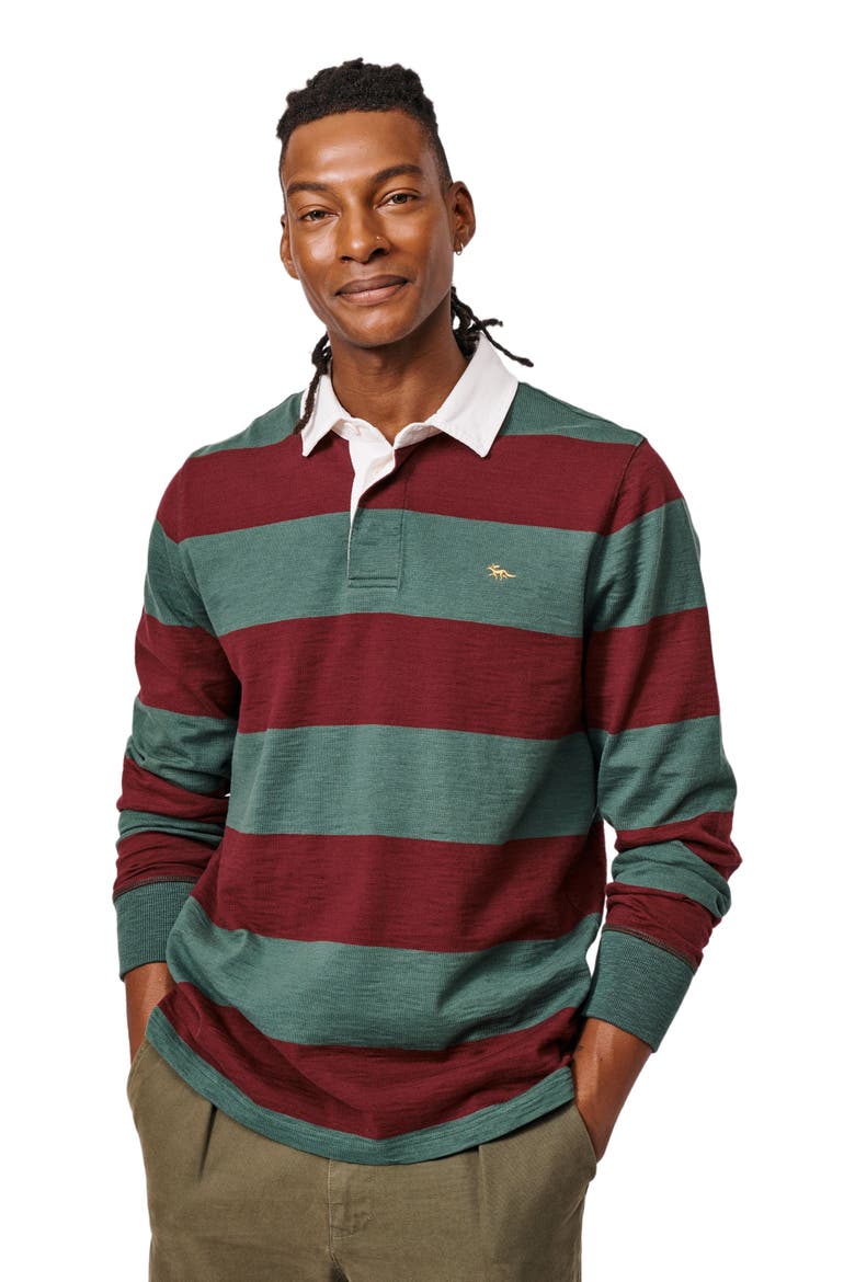 Irnham Long Sleeve Collared Rugby Shirt, Main, color, Forest/Burgundy Stripe
