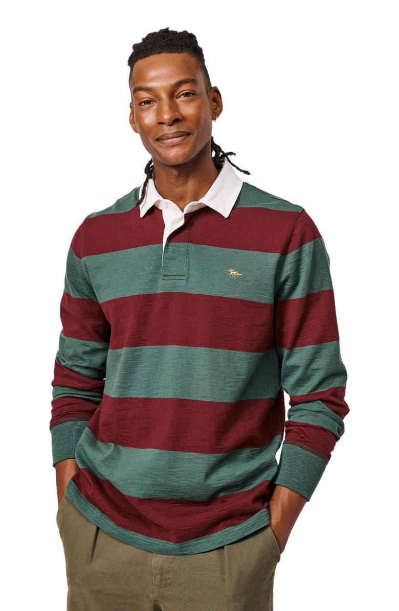 Aubin Irnham Long Sleeve Collared Rugby Shirt, Main, color, Forest/Burgundy Stripe