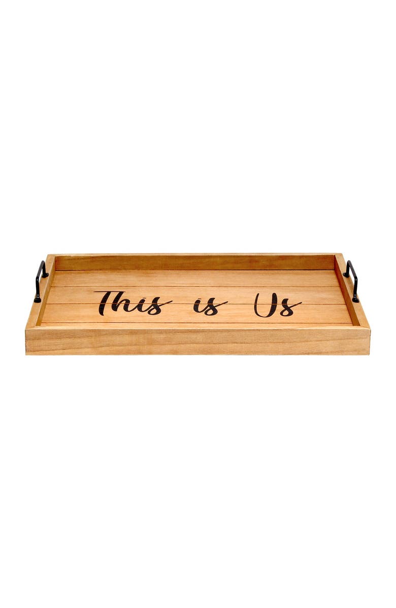 LALIA HOME Decorative Wood Serving Tray with Handles - 15.5" x 12" - "This is Us", Main, color, Natural Wood