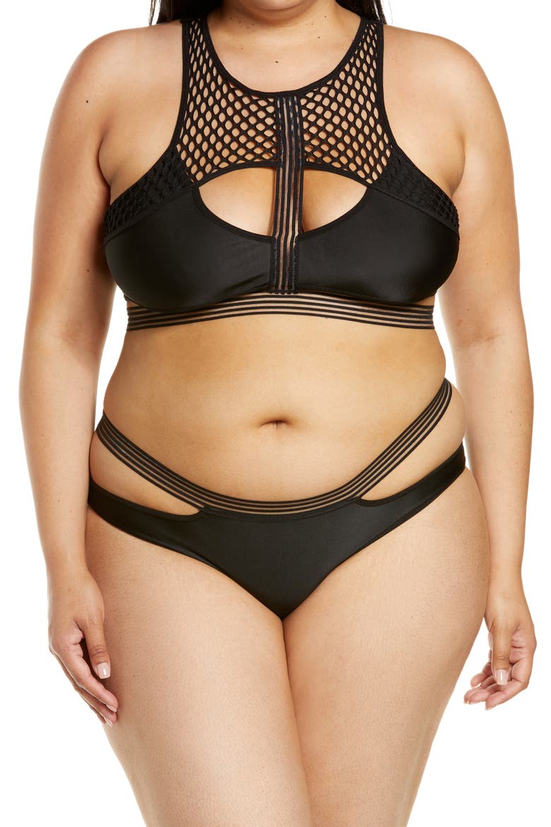 Mesh & Strap Detail Bra & Briefs Set, Main, color, BLACK