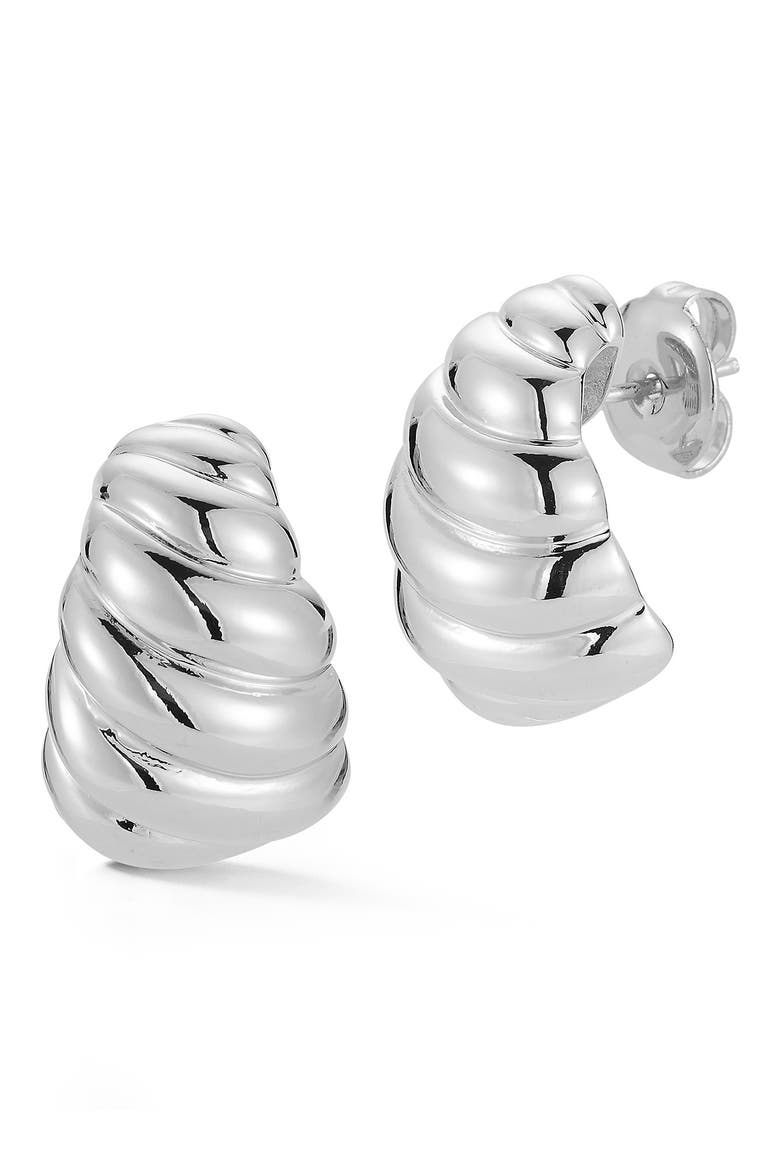 Croissant Huggie Hoop Earrings, Main, color, SILVER