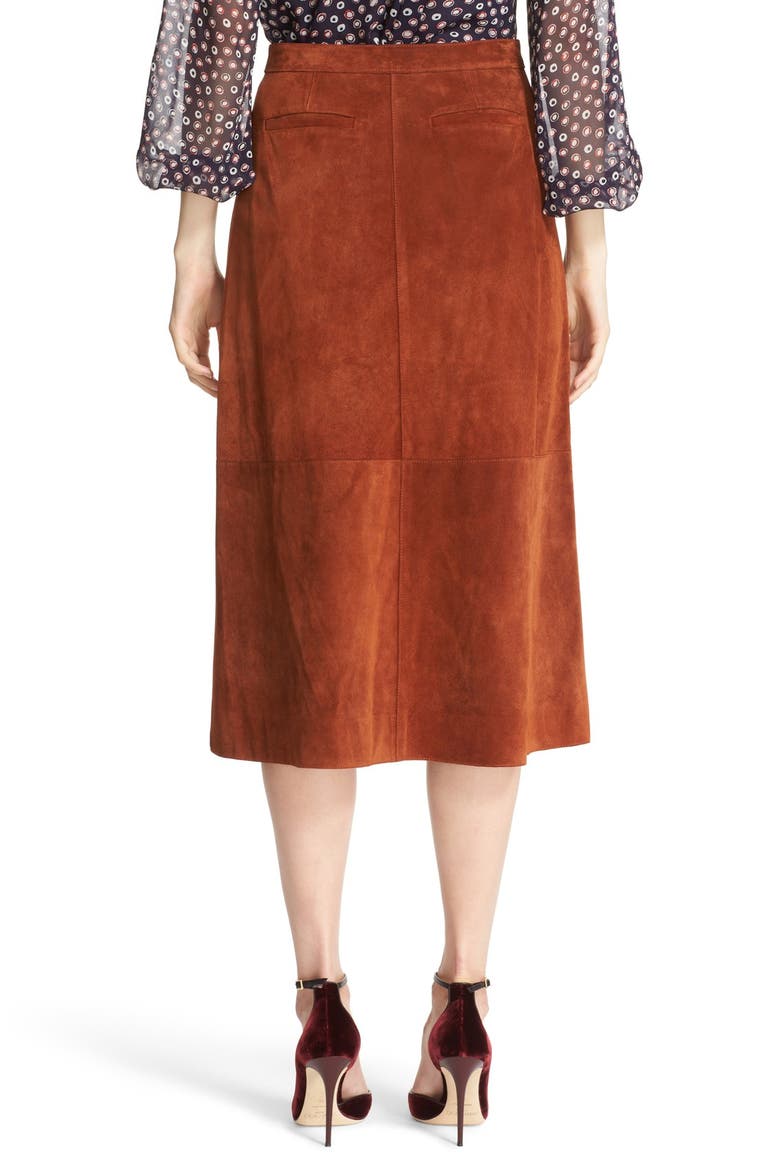 'Gracelynn' Suede Midi Skirt, Alternate, color, WHISKY BROWN