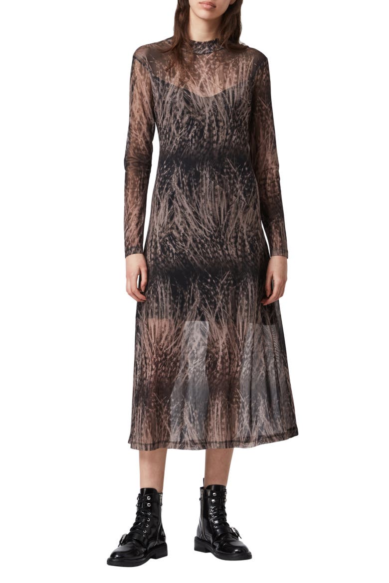 Hanna Pembury Print Long Sleeve Midi Dress, Main, color, MINK PINK