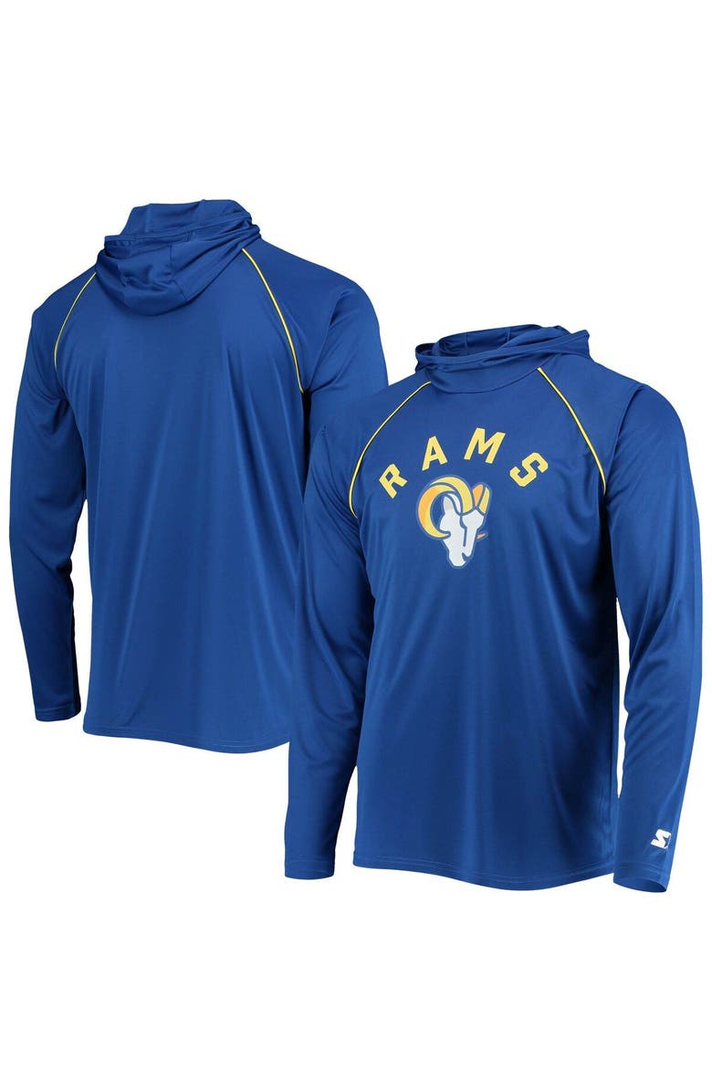 STARTER Men's Starter Royal Los Angeles Rams Raglan Long Sleeve Hoodie T-Shirt, Main, color, Royal