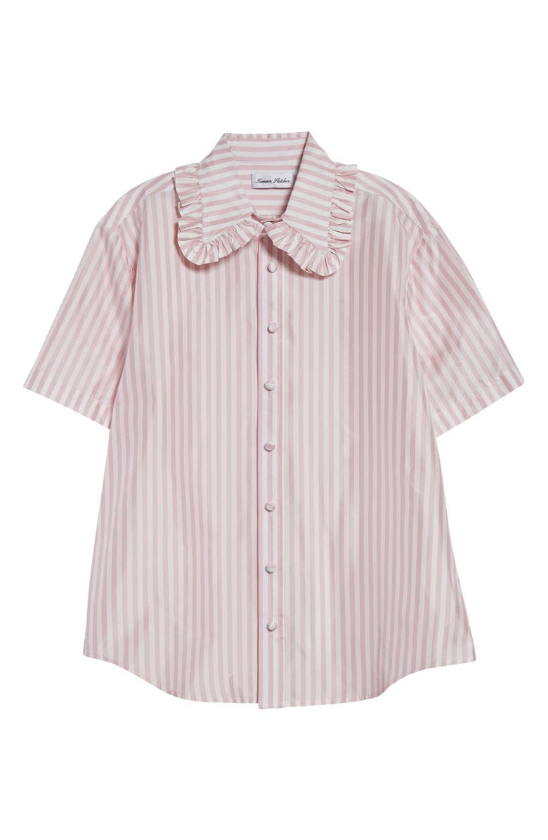Tanner Fletcher Gender Inclusive Pip Stripe Ruffle Button-Up Shirt, Main, color, 