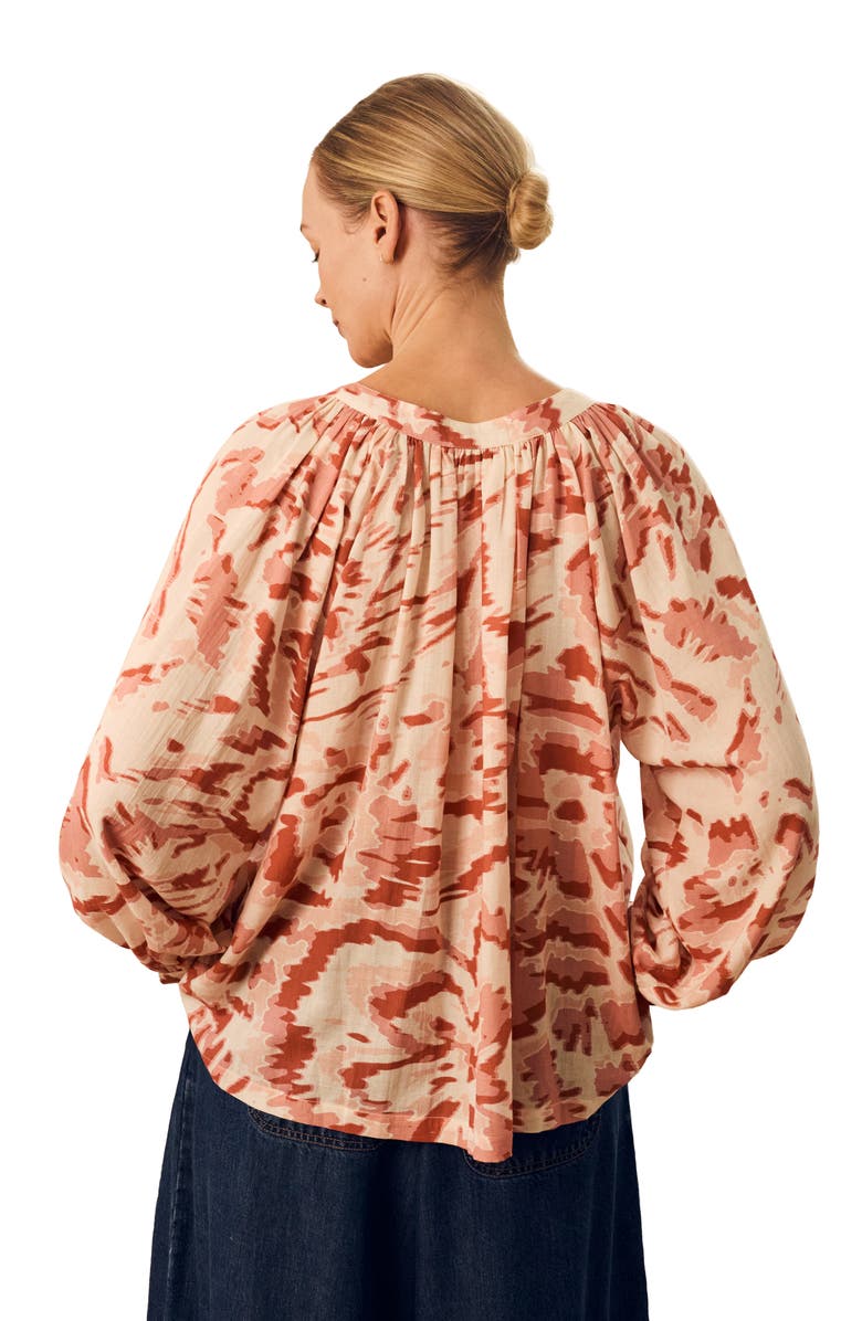 Celtic & Co. Long Sleeve Tie Neck Swing Shirt, Alternate, color, Ecru Blurred Floral